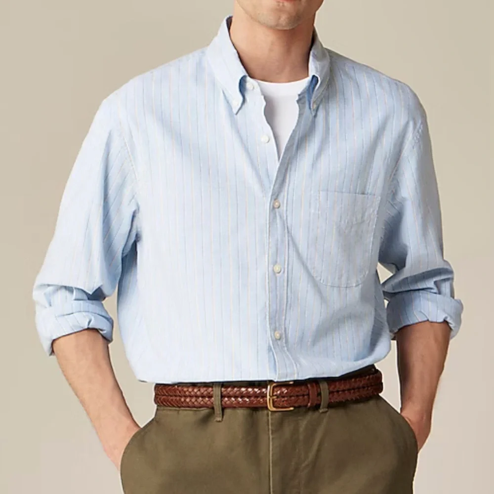 J.Crew Broken-In Oxford Pink Stripe Men’s L Preppy Classic Slim Fit
